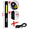 Zwarte staafwerklamp met LED en laser, details: magneet, oplaadpoort, inclusief USB-kabel. Afmeting 165 mm.
